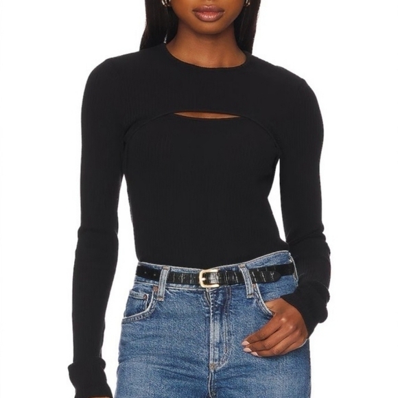 Agolde Lyza Cutout Ribbed Long Sleeve Crew Neck Top Size XL NWT - Picture 1 of 7